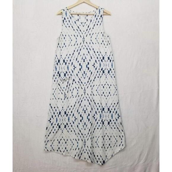 Pure Jill by J Jill Asymmetrical Midi Tank Dress Womens Medium White Blue Casual - Picture 2 of 10
